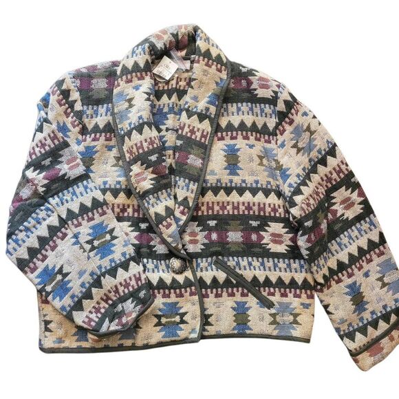 NWT Fiorlini Blazer Jacket Women's XL Cotton Aztec Southwest Vintage 90s - Picture 1 of 5